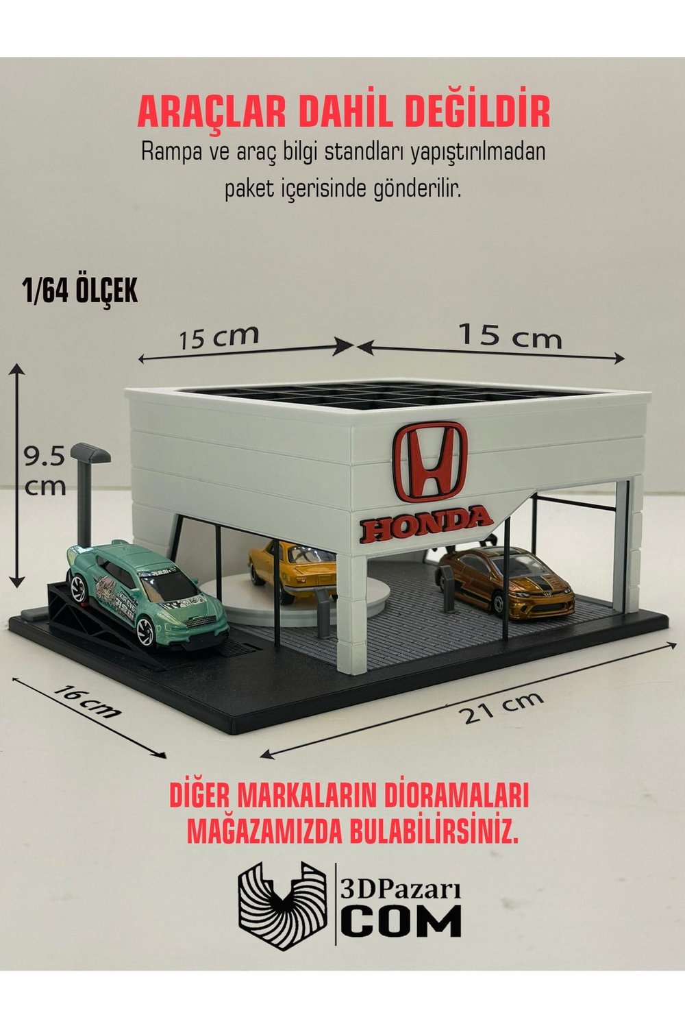 3D Baskı 1/64 Ölçekli Honda Showroom Tasarımlı Diorama Araç Sergileme Garajı