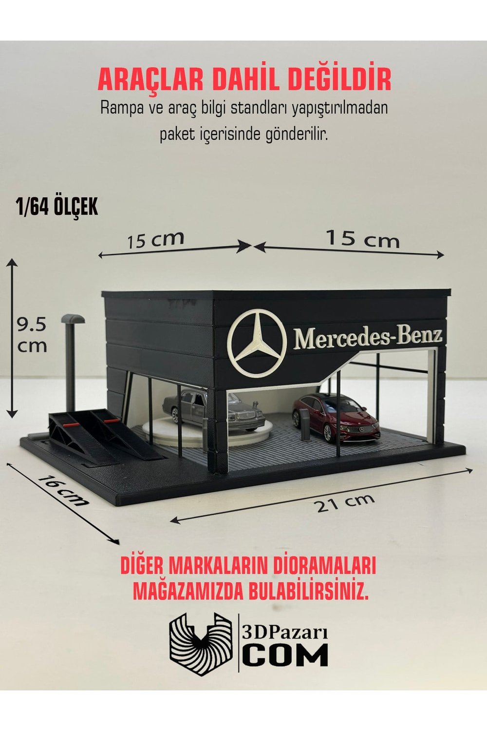 3D Baskı 1/64 Ölçekli Mercedes Showroom Tasarımlı Diorama Araç Sergileme Garajı