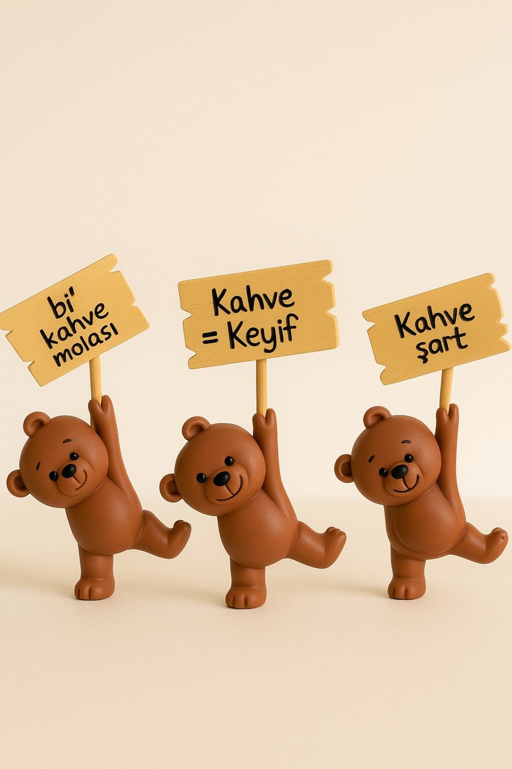 Dekoratif Ayıcık Kahve Keyfi Seti – 3’lü Set - Kahve Aksesuarı