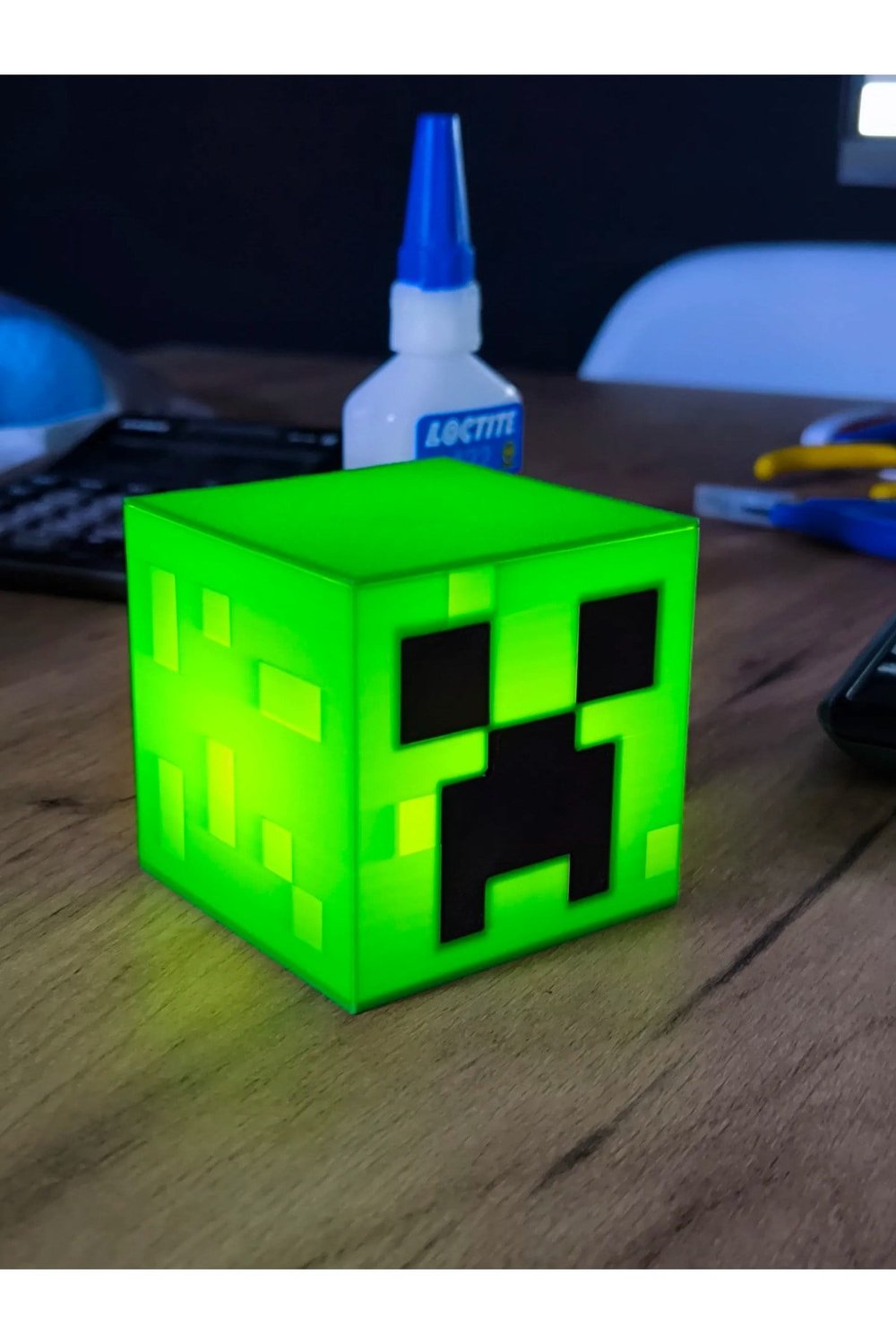 Minecraft Creeper Kafası Aydınlatma Masa Lambası - Led Mum Hediyeli
