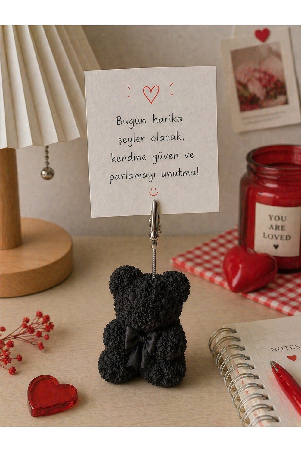 Mini Rose Bear Notluk, Ayılı Not Tutacağı-Güllü ve Ayılı Not Tutacağı-Sevimli Notluk