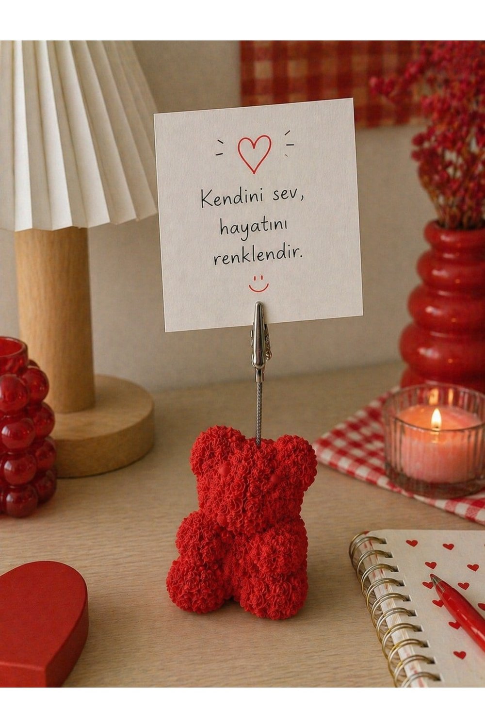 Mini Rose Bear Notluk, Ayılı Not Tutacağı-Güllü ve Ayılı Not Tutacağı-Sevimli Notluk