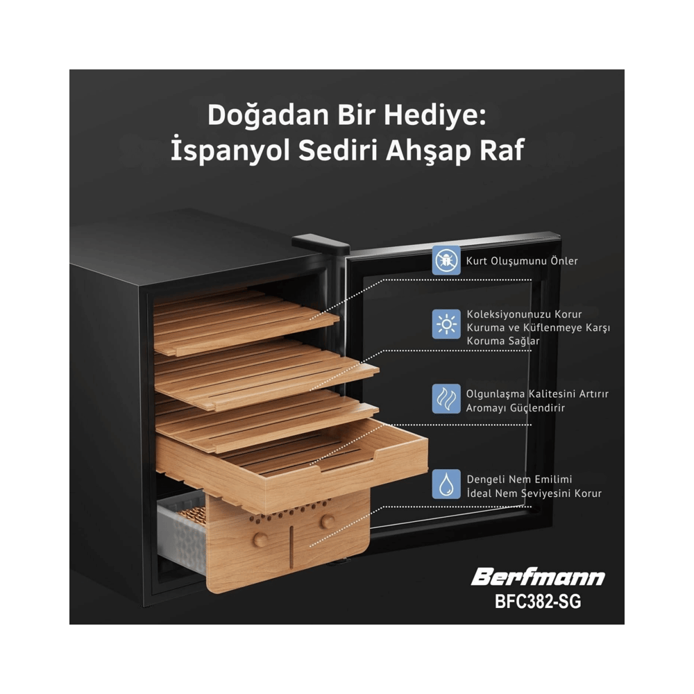 Berfmann Cedro Elektronik Humidor Puro Dolabı (382 Puro Kapasiteli) - BFC382-SG