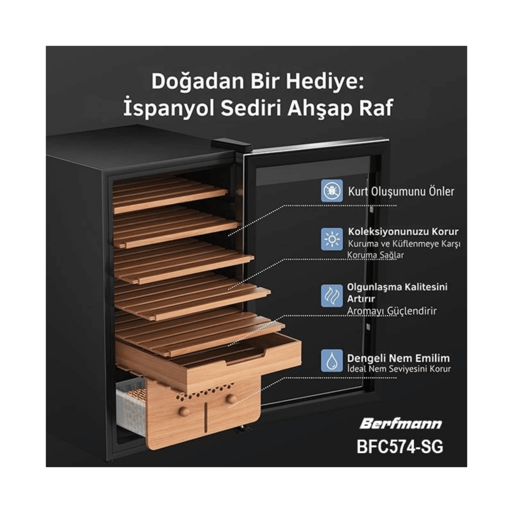 Berfmann Cedro Elektronik Humidor Puro Dolabı (574 Puro) - BFC574-SG