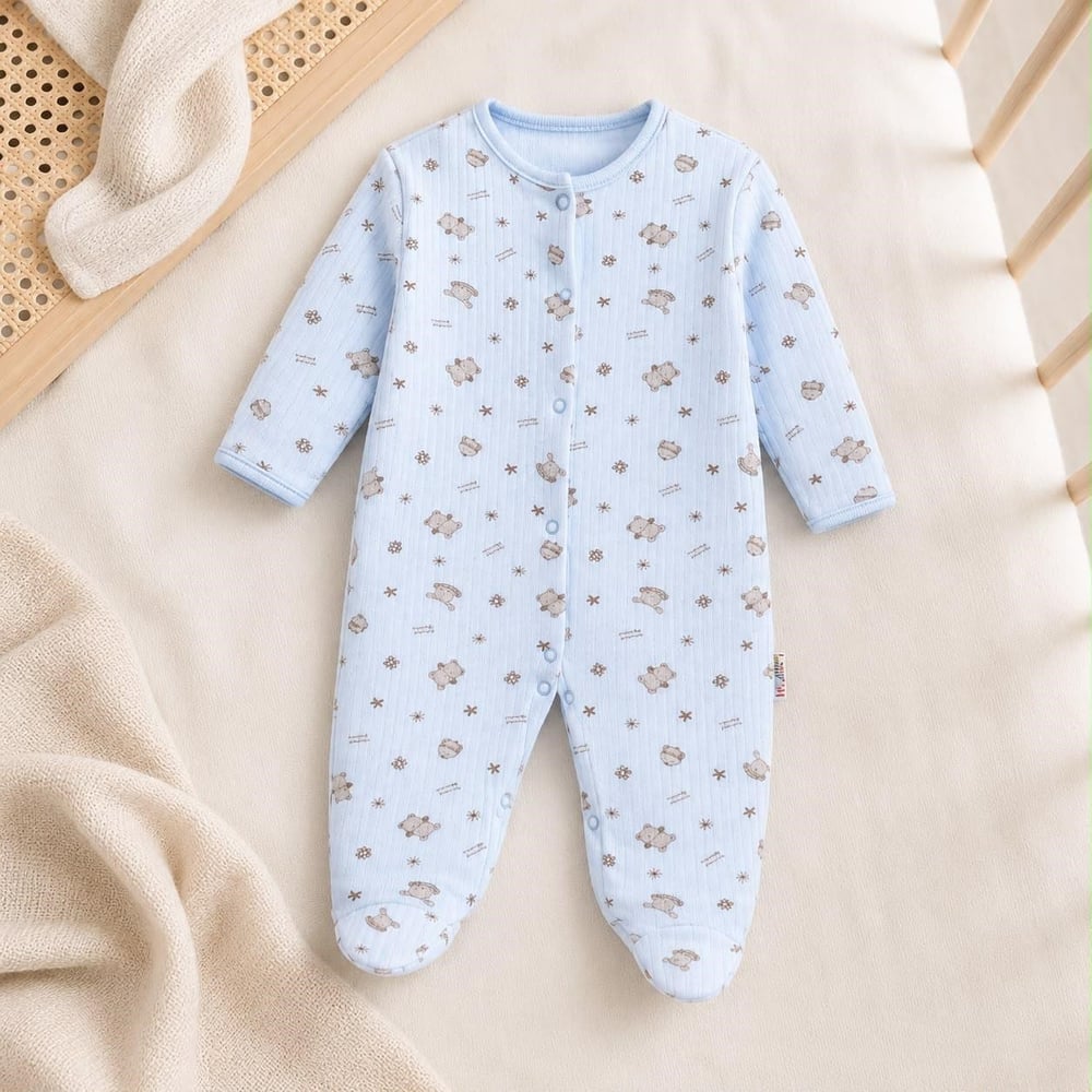 Unisex Bebek Çok Renkli Örme Ayıcıklı Patikli 3'lü Tulum Seti 3-9 Ay %100 Pamuk