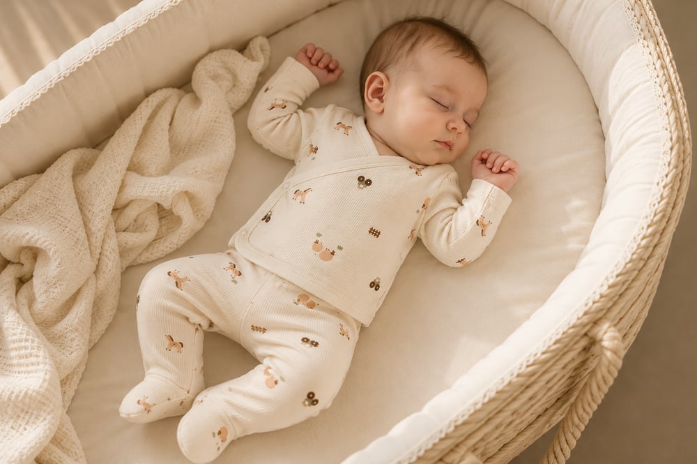 Yenidoğan Unisex Bebek Krem Desenli 7'li Hastane Çıkış Seti 0-3 Ay %100 Pamuk