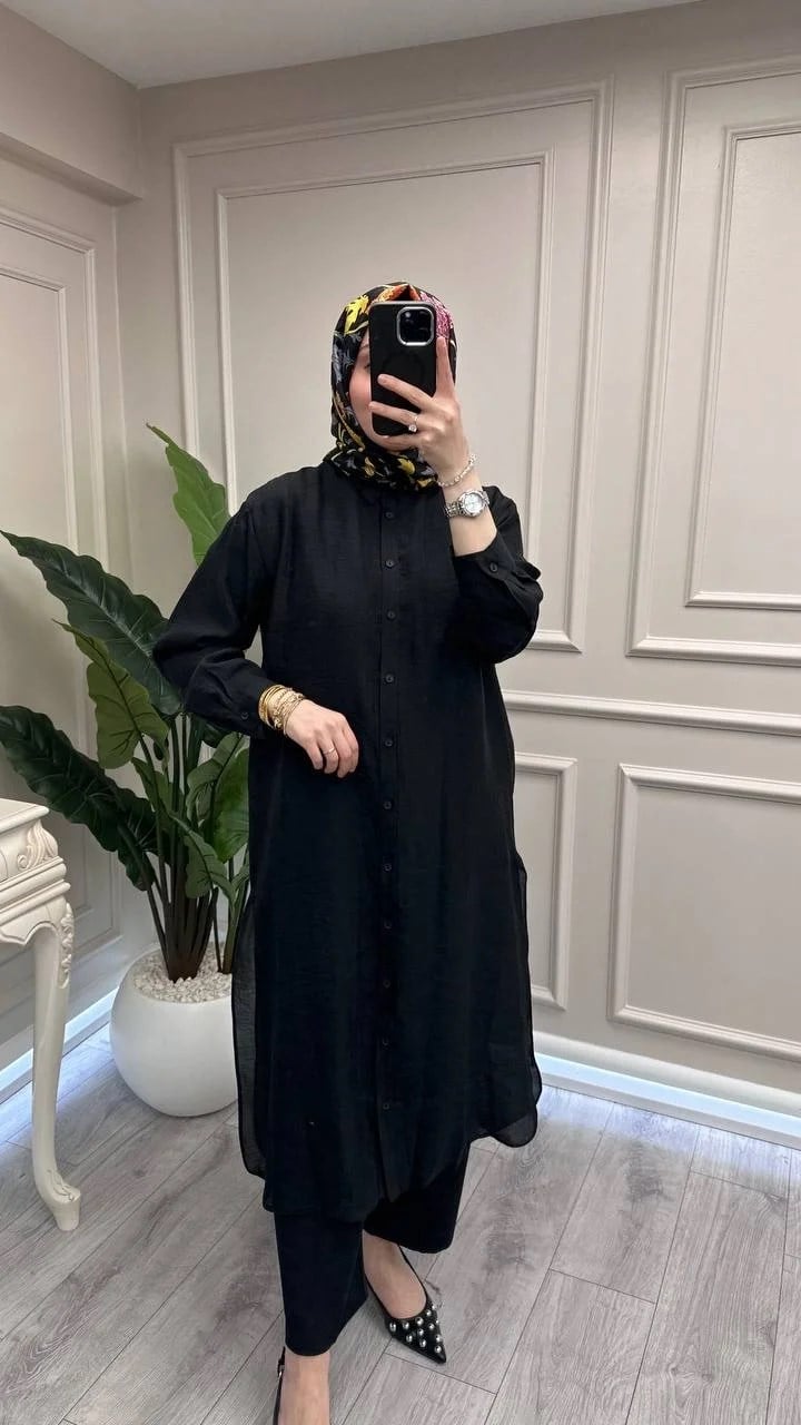 Ceremony 26Y158 Siyah Önden Düğmeli Uzun Tunik