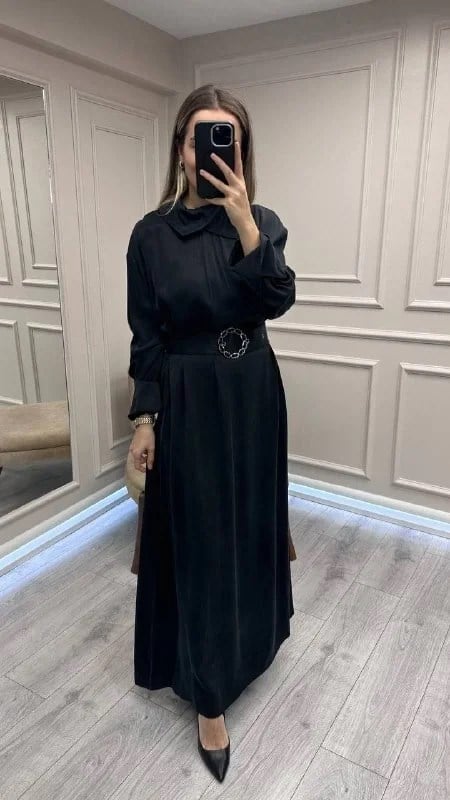 Clande CL25025001 Siyah Yaka Detaylı Elbise