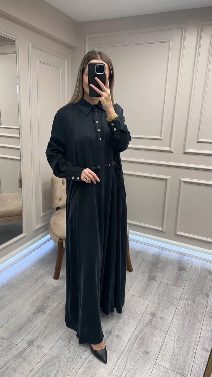 Clande CL25025007 Siyah Bel Detaylı Elbise