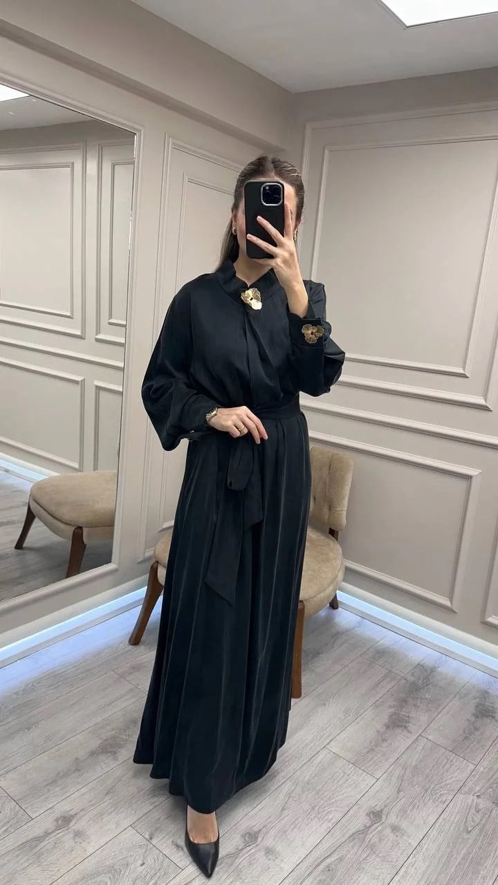 Clande CL25025011 Siyah Broş Detaylı Elbise