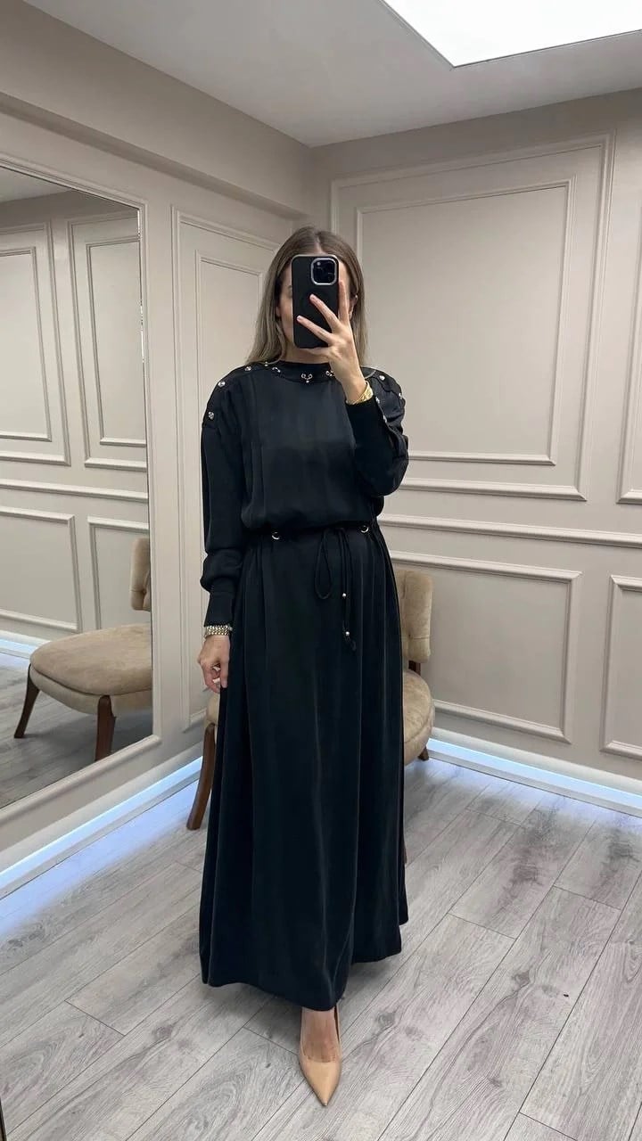 Clande CL25055006 Siyah Yaka Detaylı Elbise