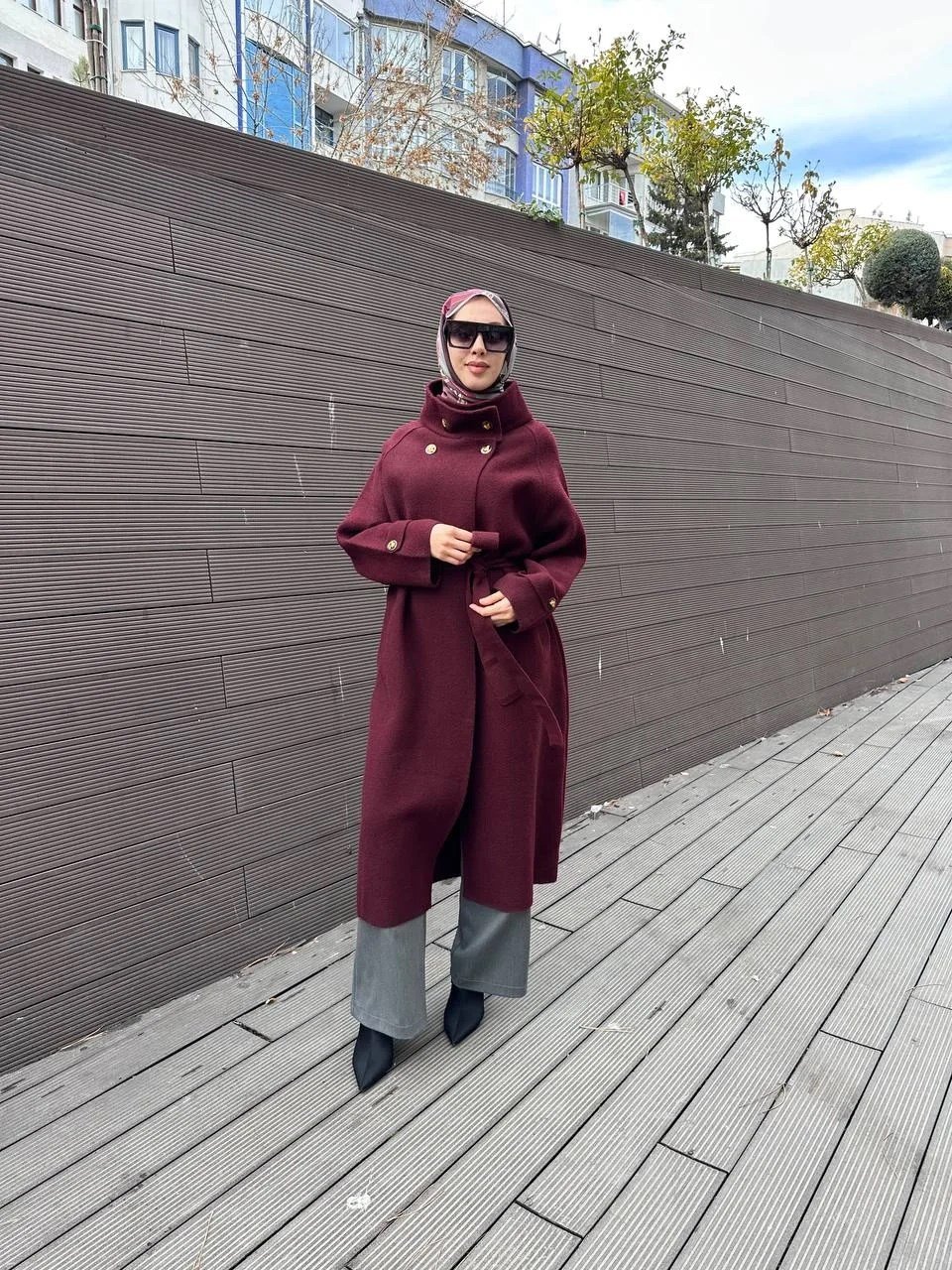 Ghisa 26KGSKBN6550 Mürdüm Anvelop Dik Yaka Kaban