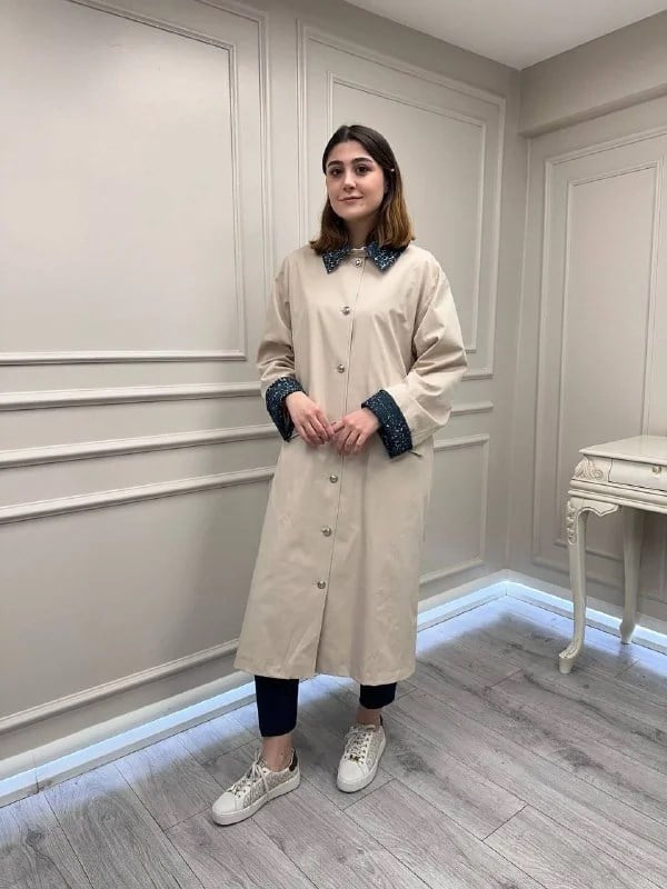 Ghisa 3610T2700 Bej Bilek Ve Yaka Detaylı Trenç