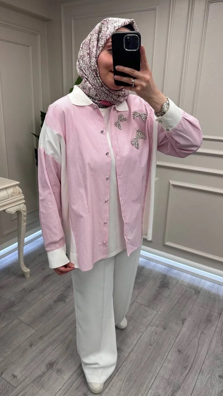 Ghisa 3610T4327 Pembe Yakası Taş Detaylı Tunik