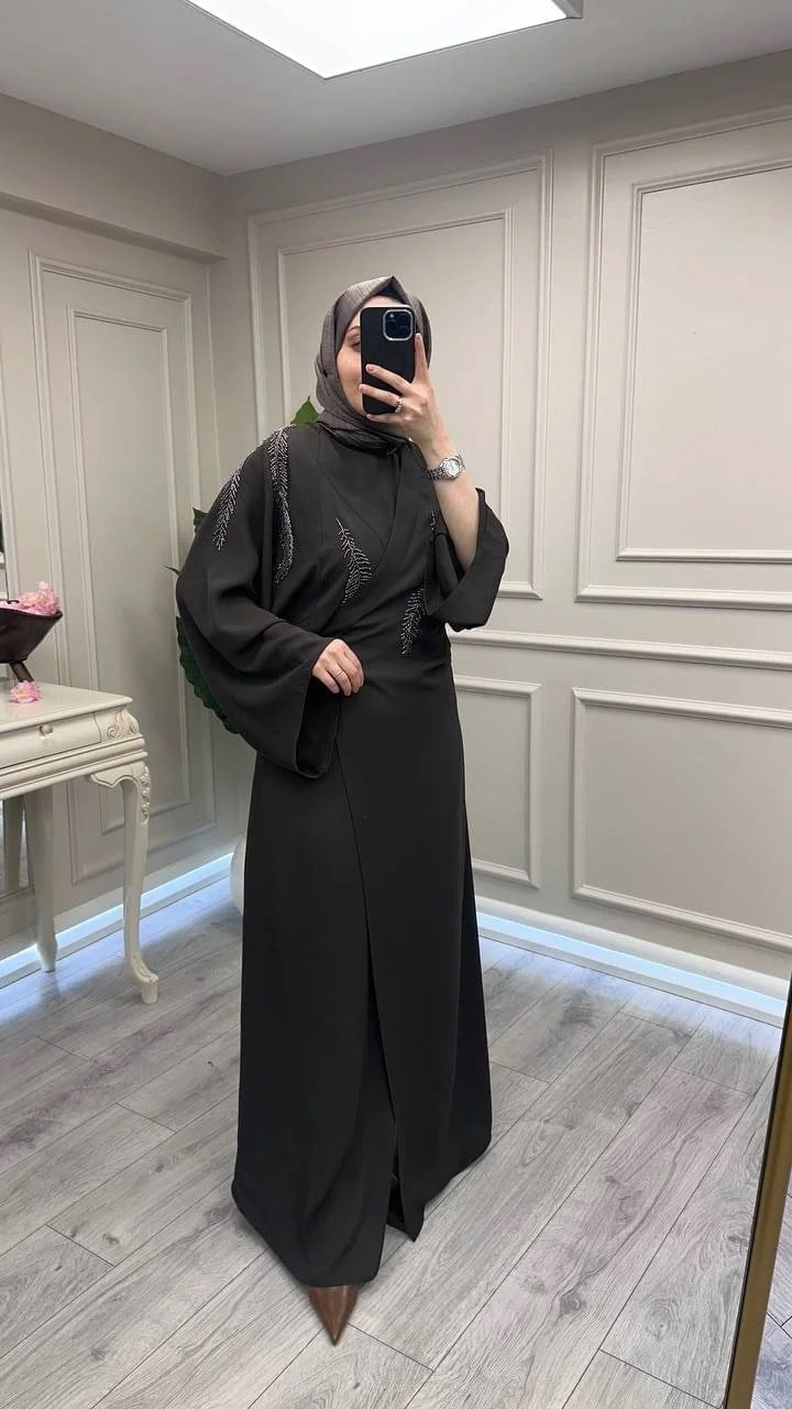 Ghisa 3610T9187 Kahve İç Elbiseli Abaya
