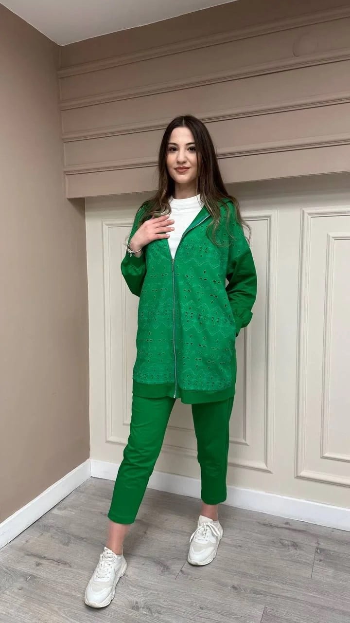 Heddy & Nurcan Çetin 23420 Yeşil Güpür Detaylı Spor Takım