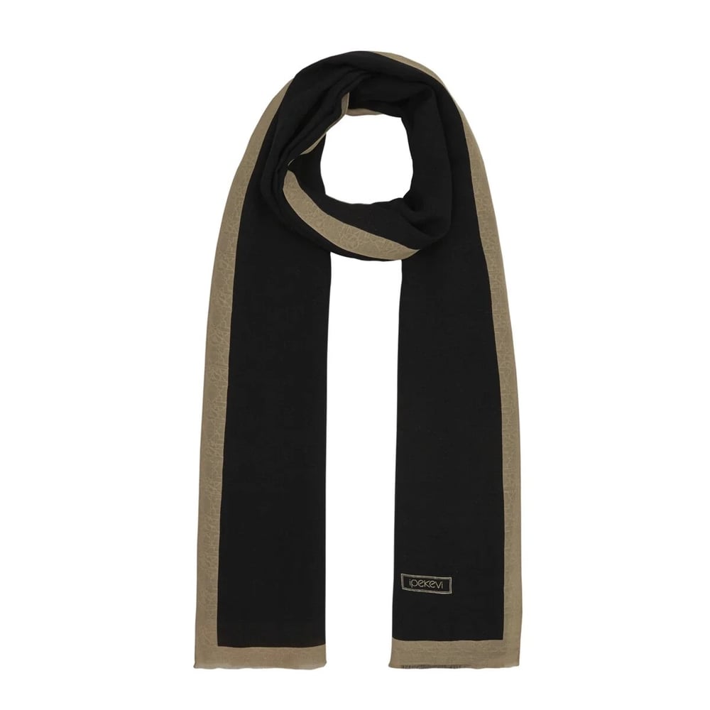 İpekevi 04356 Siyah Bej Dört Mevsim Monogram Şal