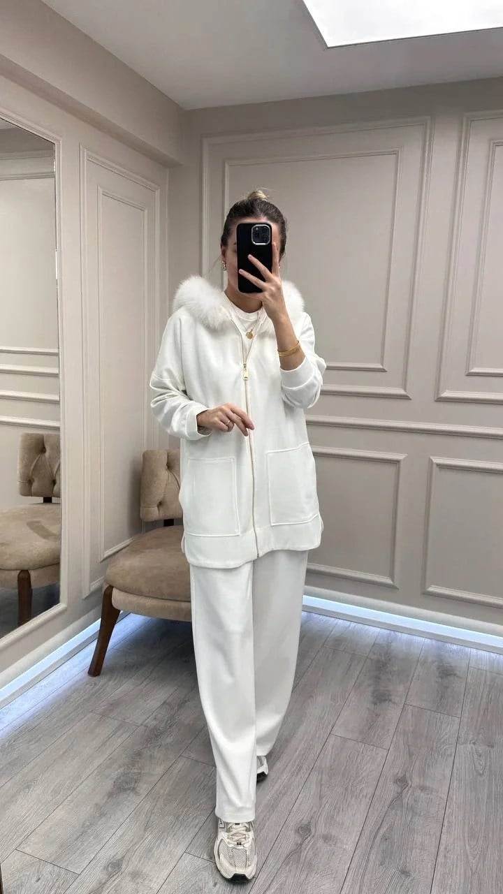 Lisa Exclusive 6074 Ekru Kürklü Takım