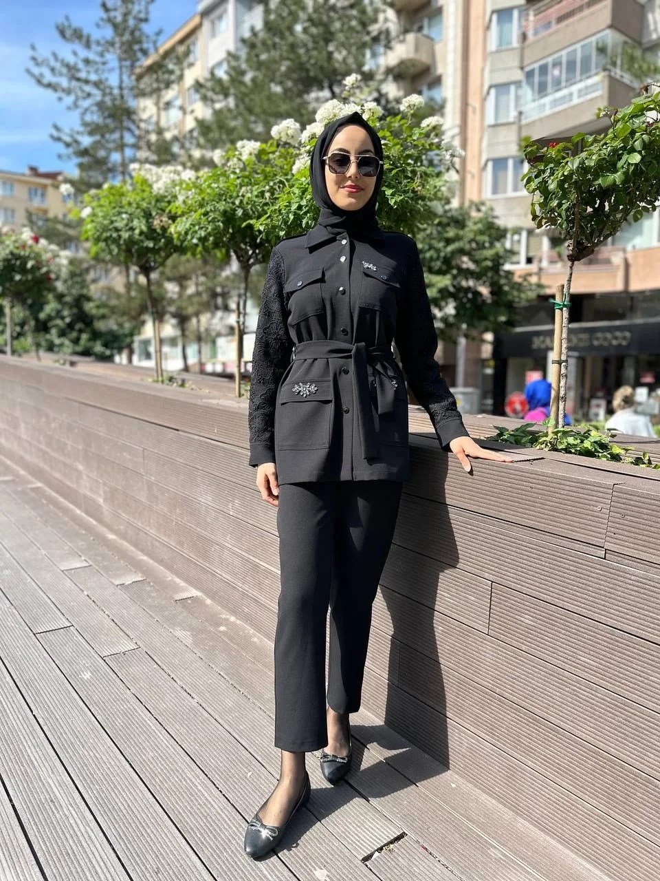 MY312 24S1122 Siyah Kolları Dantelli Takım