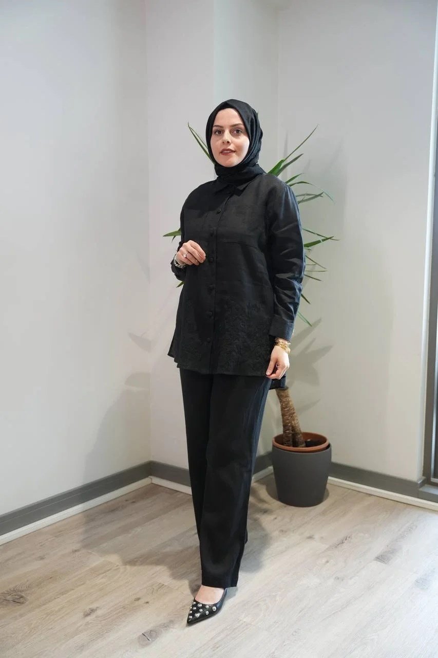 Miss Dalida 2263251 Siyah Nakış İşlemeli Keten Gömlek