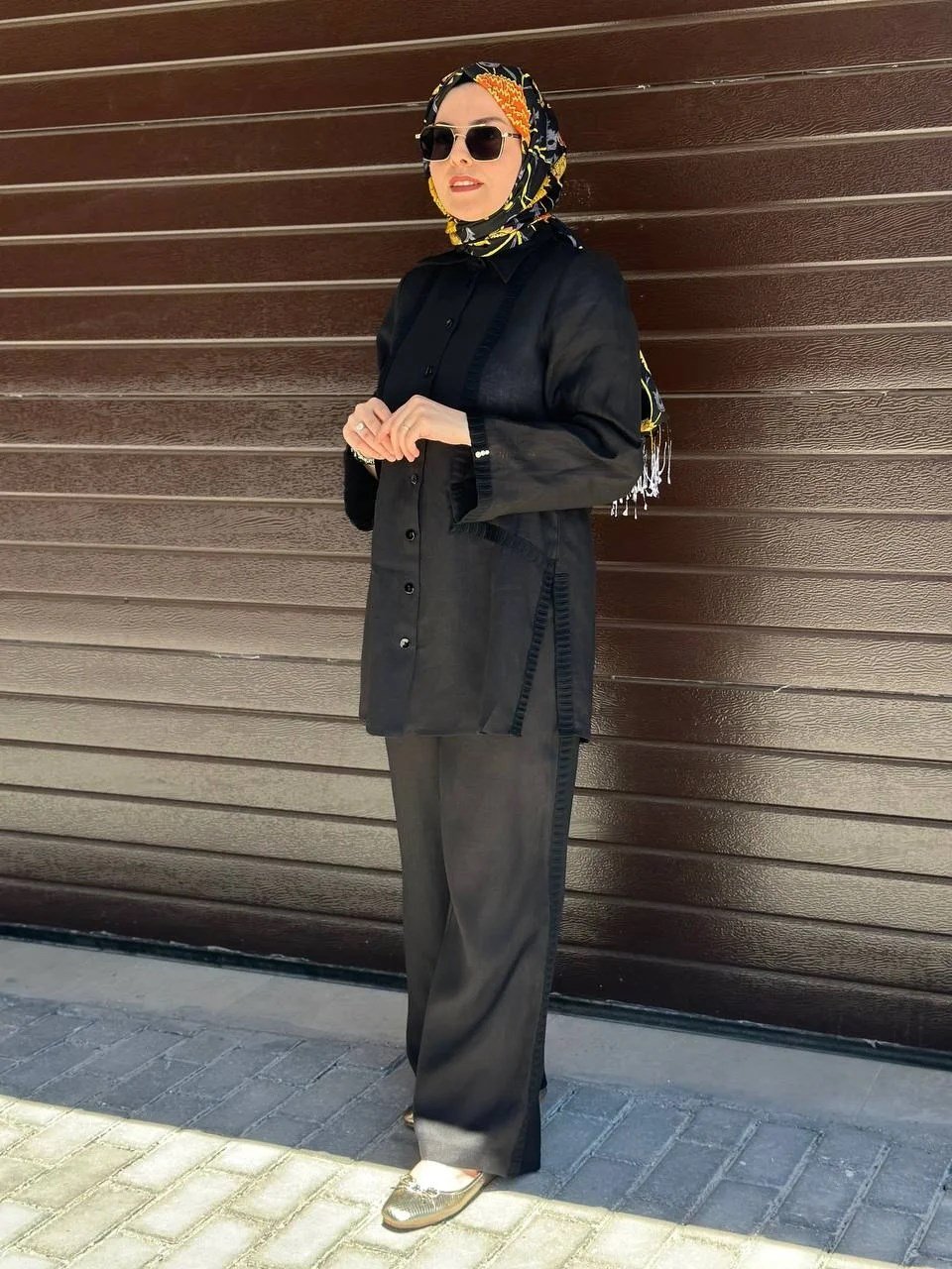 Miss Dalida 2263253 Siyah Triko Tiktaklı Keten Gömlek