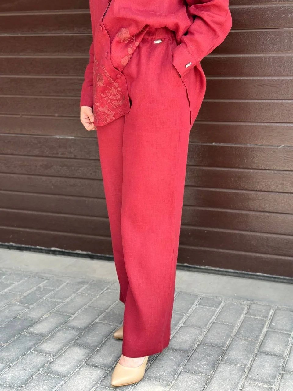 Miss Dalida 2267251 Cherry Beli Lastikli Bol Paça Keten Pantolon