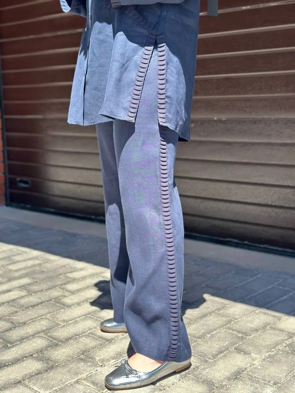 Miss Dalida 2267255 Lacivert Bekletme Detaylı Bol Paça Keten Pantolon