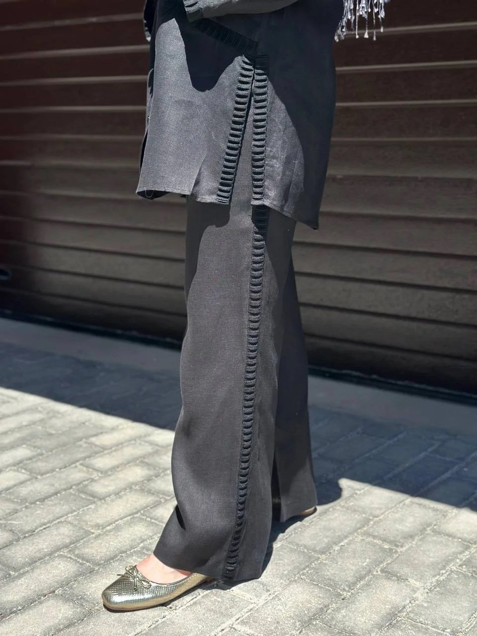 Miss Dalida 2267255 Siyah Bekletme Detaylı Bol Paça Keten Pantolon