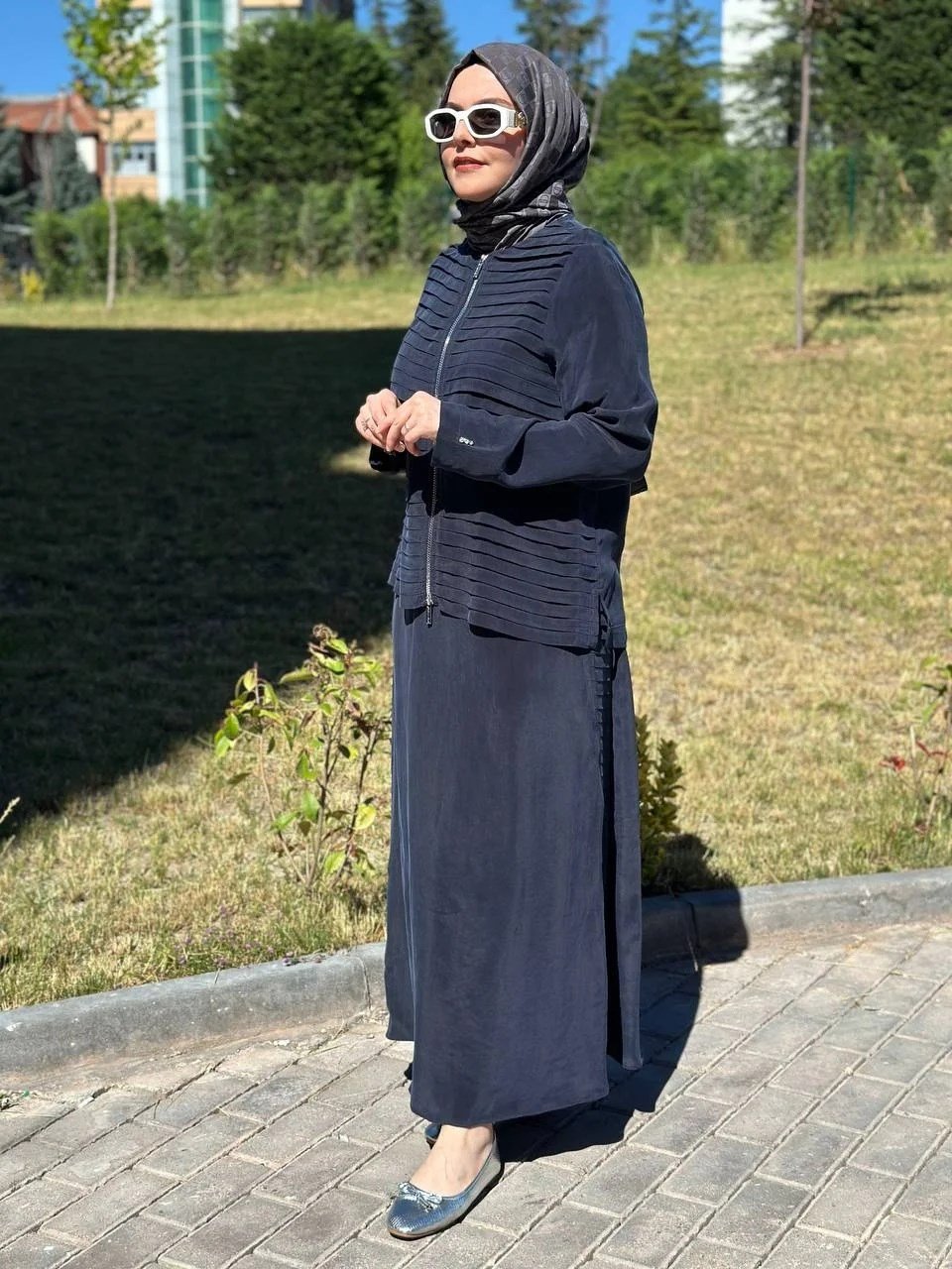 Miss Dalida T26Y-8212 Lacivert Fermuarlı Şık Cupro Ceket