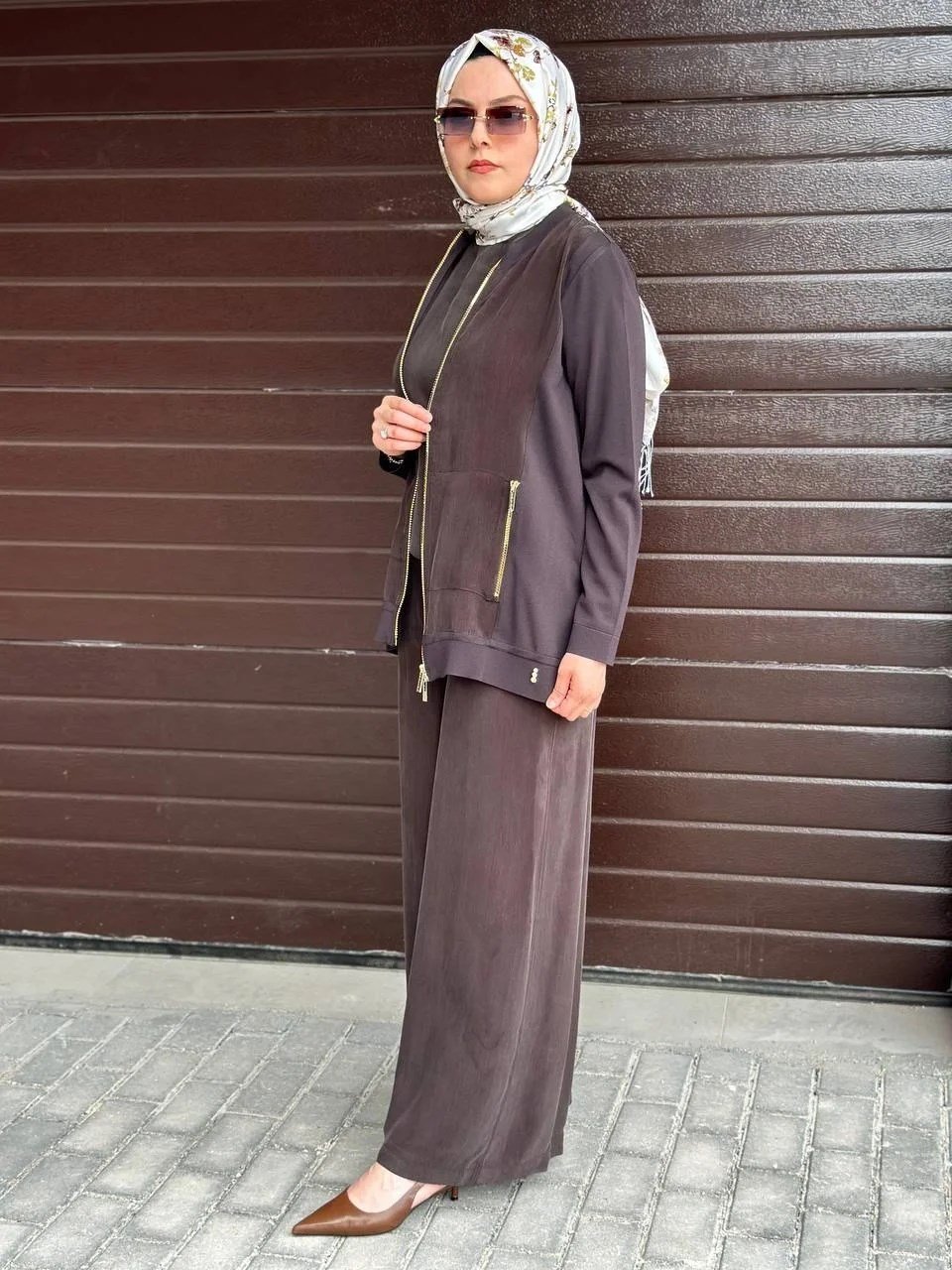 Miss Dalida T26Y8203 Kakao Fermuarlı Cupro Detaylı Triko Ceket