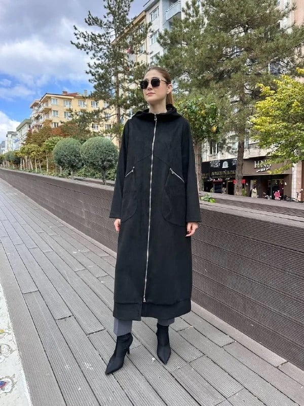 Misswhence 36510 Siyah Cep Detaylı Süet Kap
