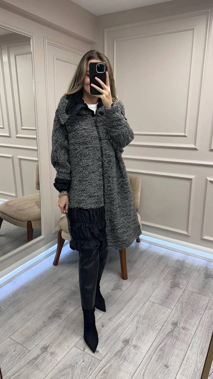 Misswhence 38422 Gri Triko Yün Kap