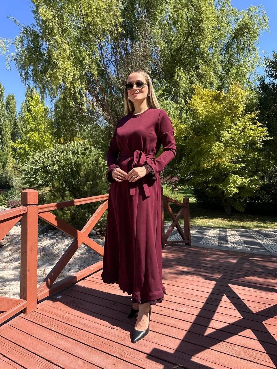 Misswhence 38823 Bordo Güpür Detaylı Elbise