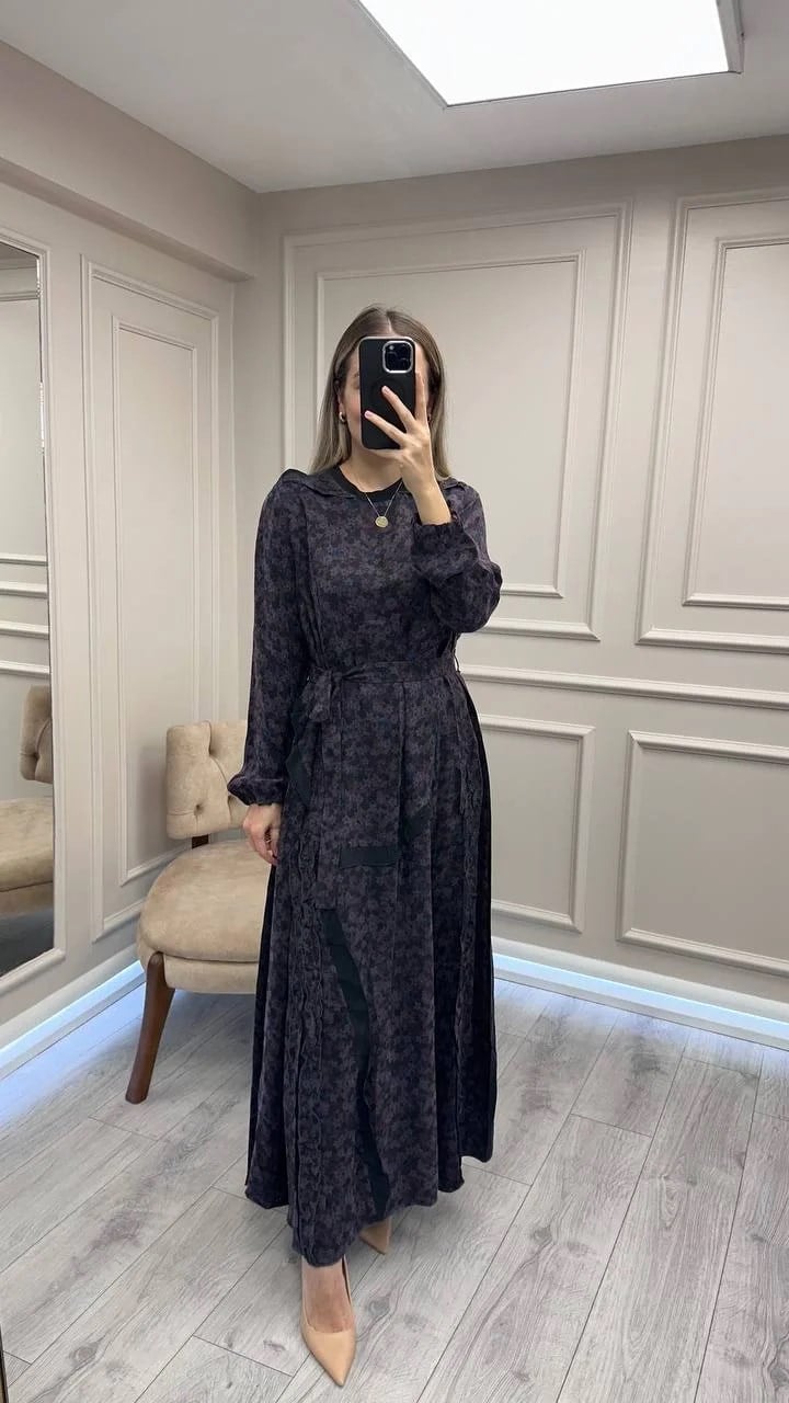Misswhence 38829 Gri Desenli Cupro Elbise