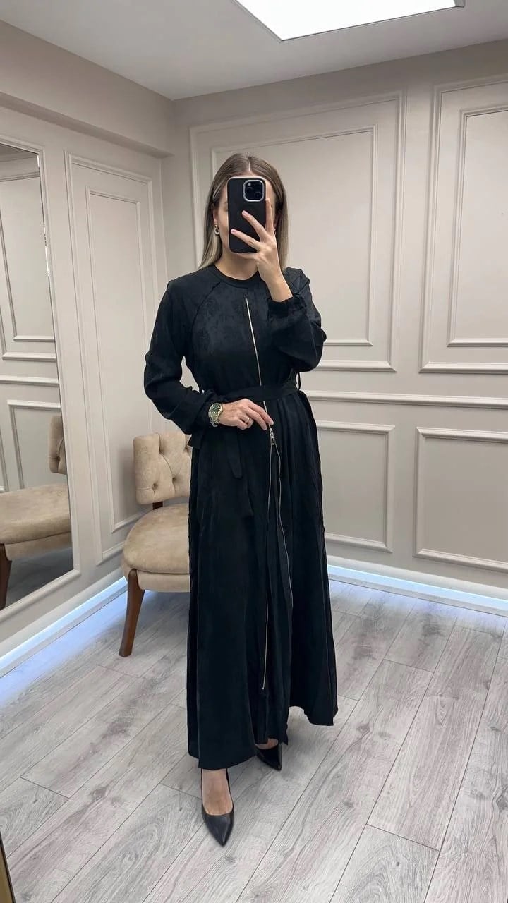 Misswhence 38835 Siyah Fermuar Detaylı Cupro Elbise