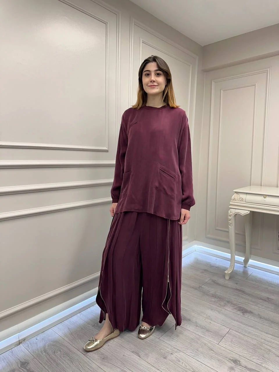 Misswhence 39004 Bordo Pantolonu Detaylı Takım