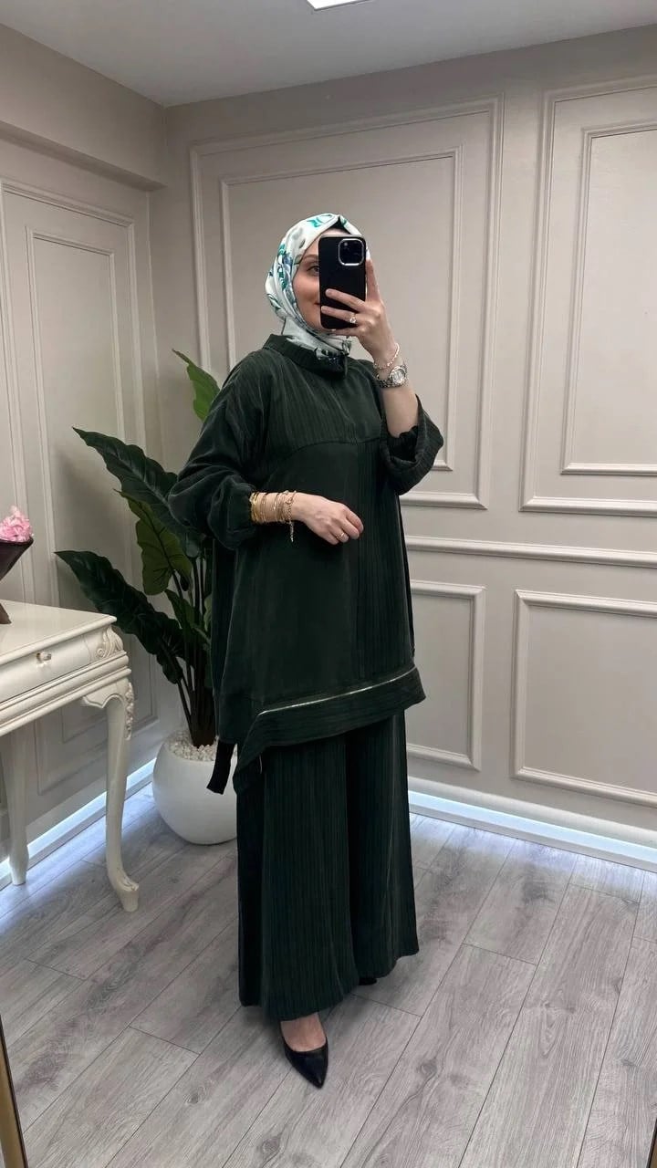 Misswhence 39009 Haki Fermuar Detaylı Tunik Takım