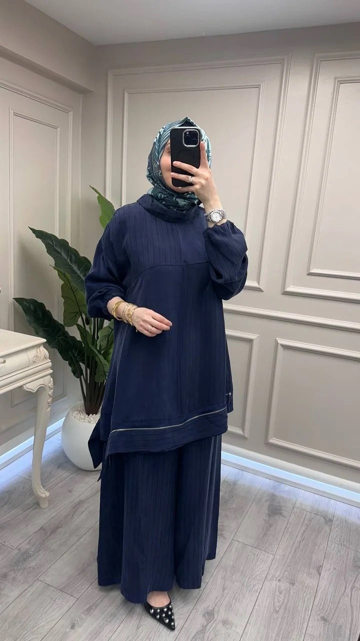 Misswhence 39009 Lacivert Fermuar Detaylı Tunik Takım
