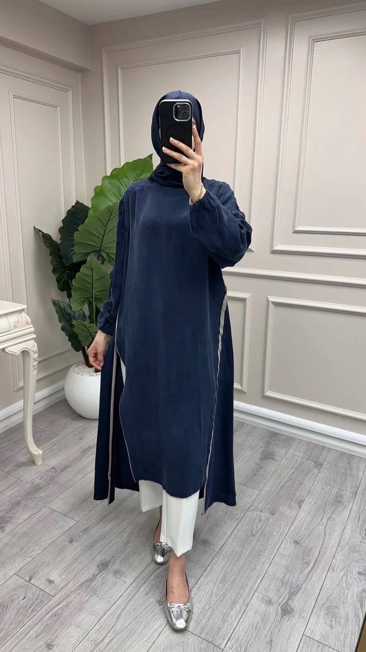 Misswhence 39031 Lacivert Fermuar Detaylı Tunik