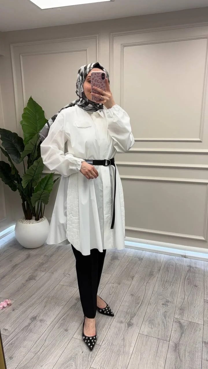 Misswhence 39305 Beyaz Kemerli Tunik