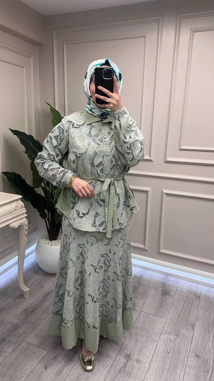Misswhence 39306 Yeşil Güpür Detaylı Takım