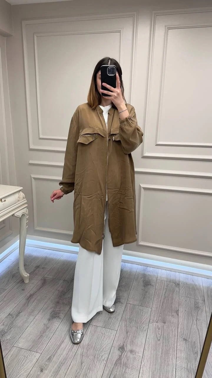 Misswhence 39310 Camel Önü Fermuarlı Gömlek