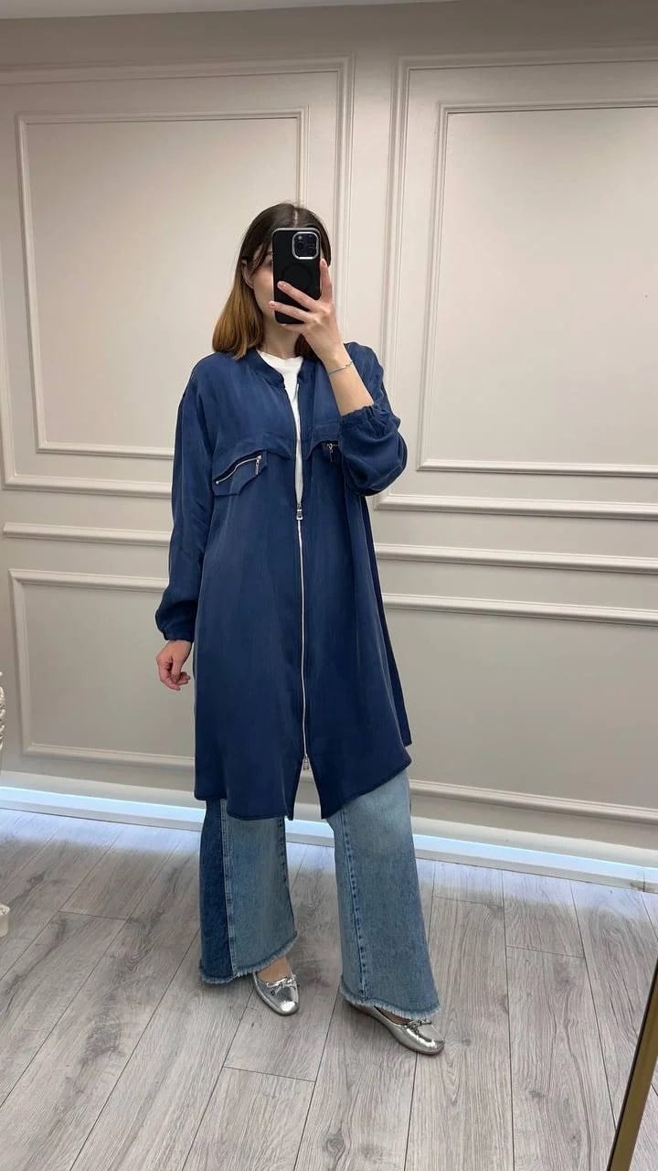 Misswhence 39310 İndigo Önü Fermuarlı Gömlek