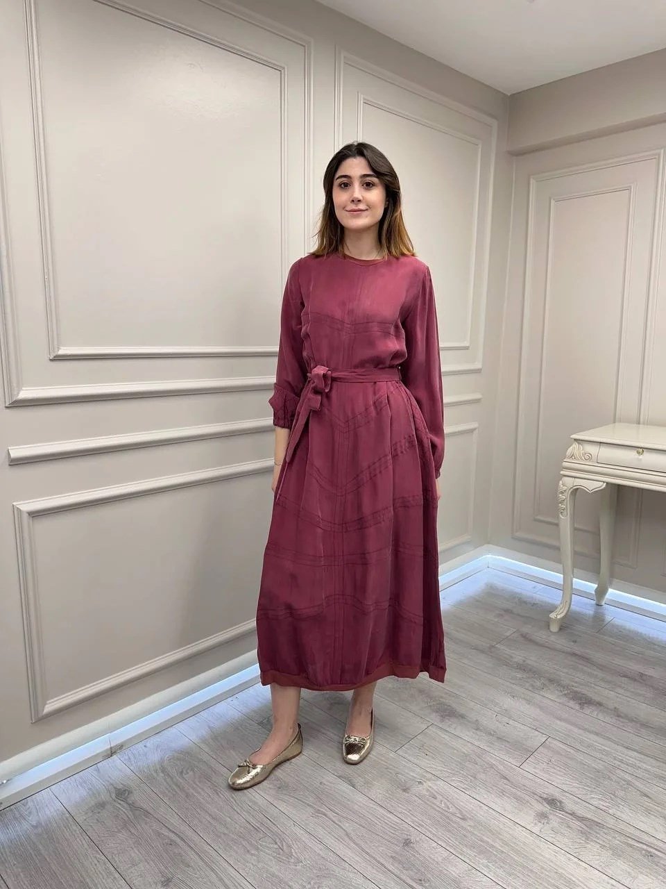 Misswhence 39800 Gül Kurusu Dikiş Detaylı Elbise