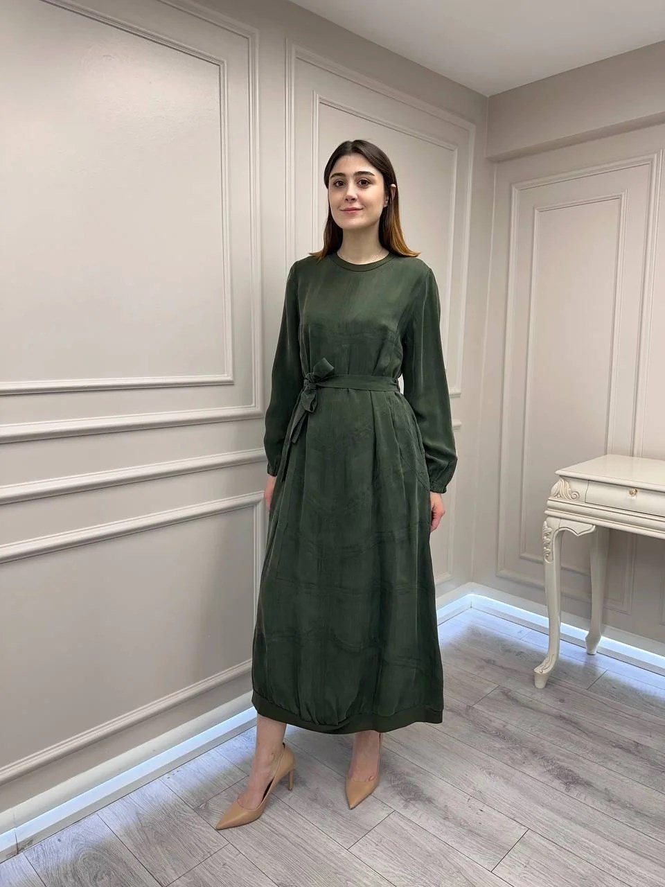 Misswhence 39800 Haki Dikiş Detaylı Elbise