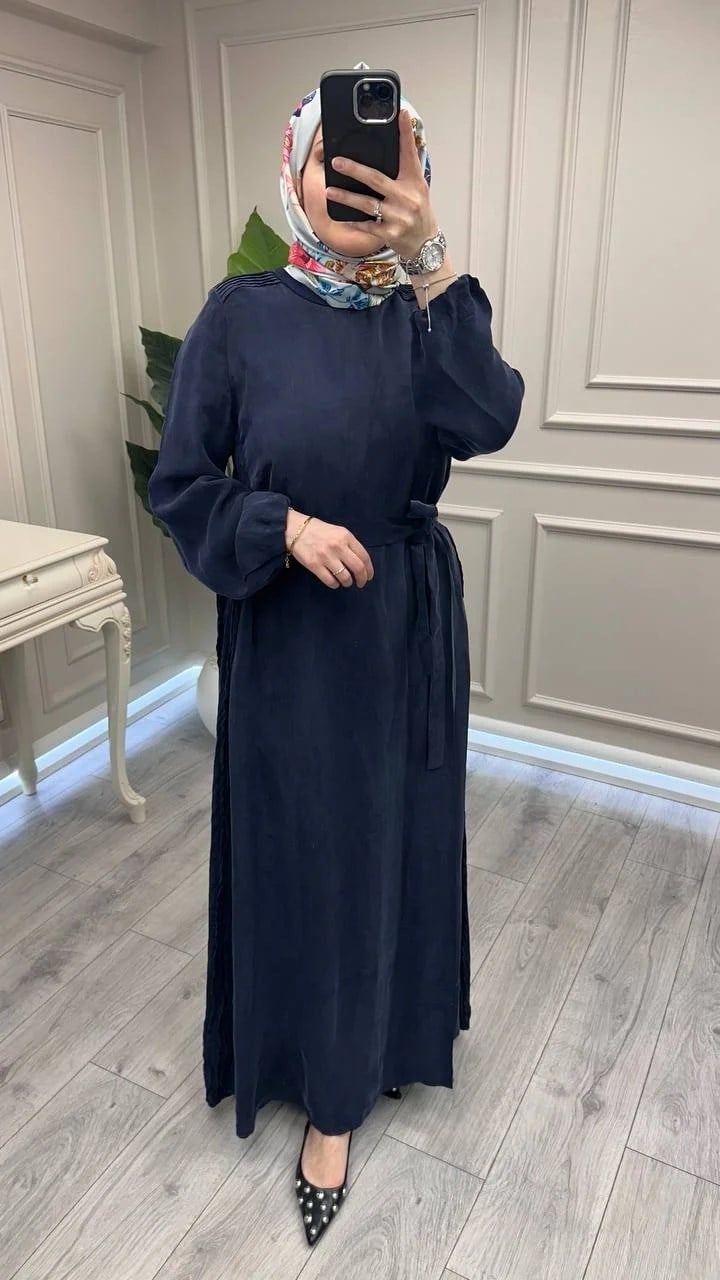 Misswhence 39833 Lacivert Nervür Detaylı Elbise