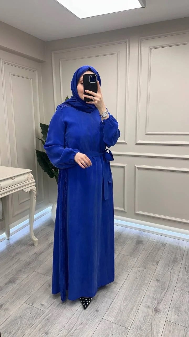 Misswhence 39833 Mavi Nervür Detaylı Elbise