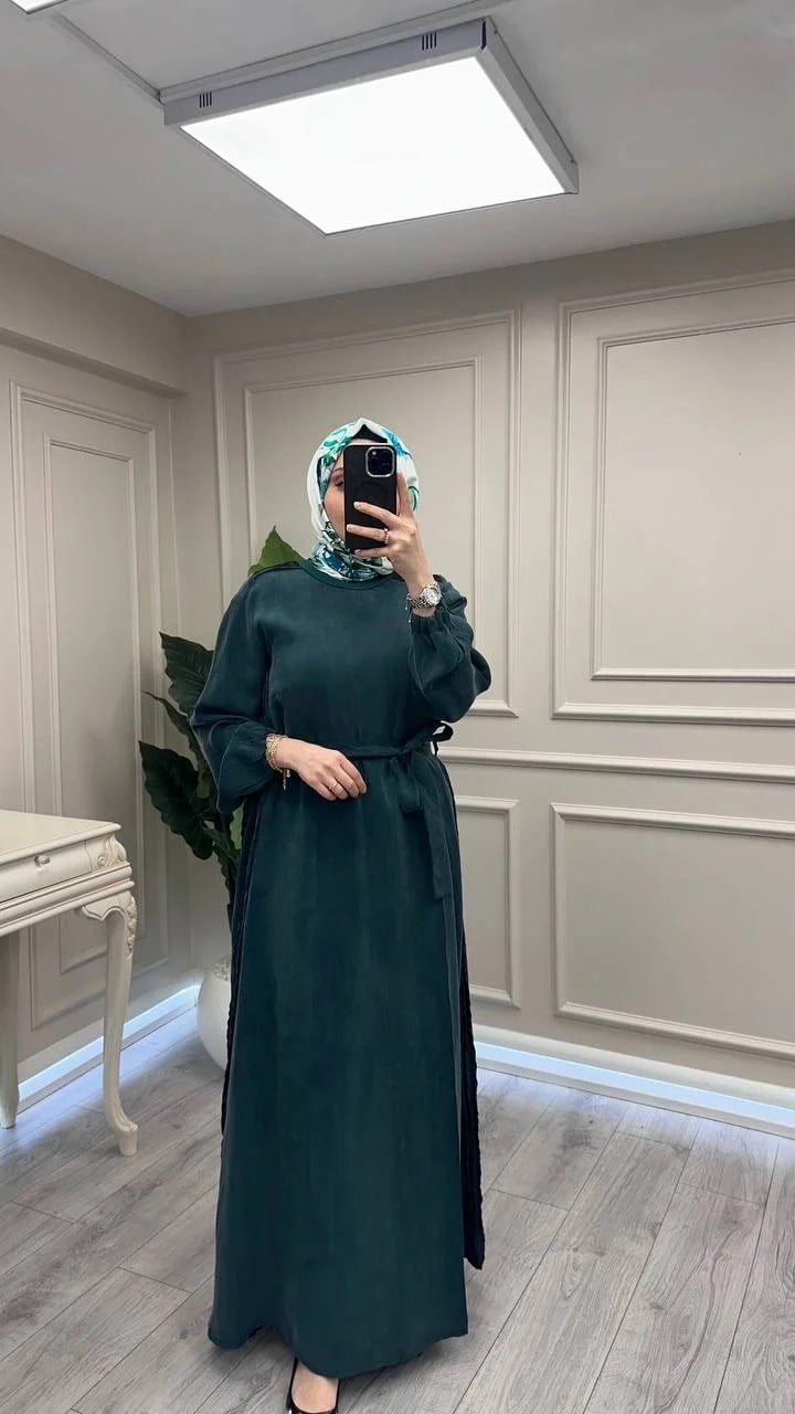 Misswhence 39833 Yeşil Nervür Detaylı Elbise