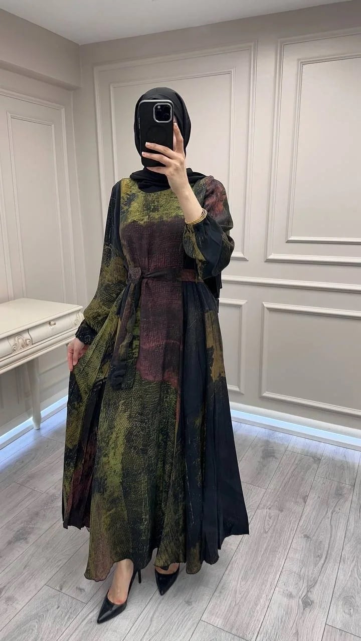 Misswhence 39842 Desenli Siyah Cupro Elbise