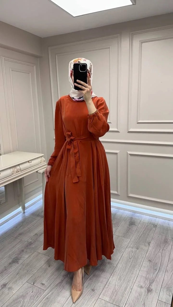 Misswhence 39842 Oranj Cupro Elbise
